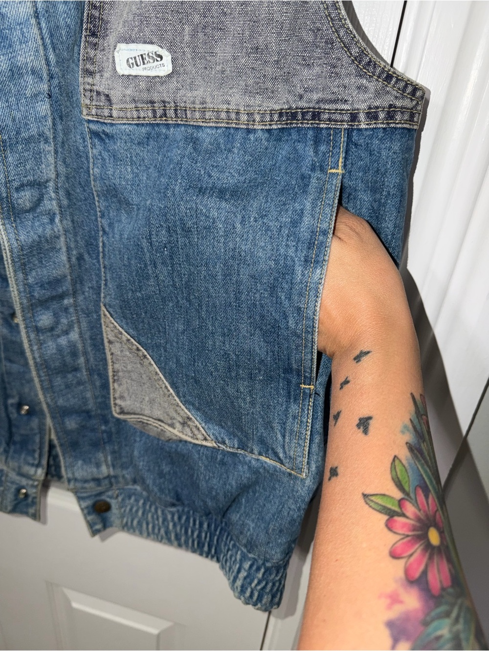 Guess vintage Two-Tone Blue Denim Vest - Light & Dark Blue - Picture 4 of 7